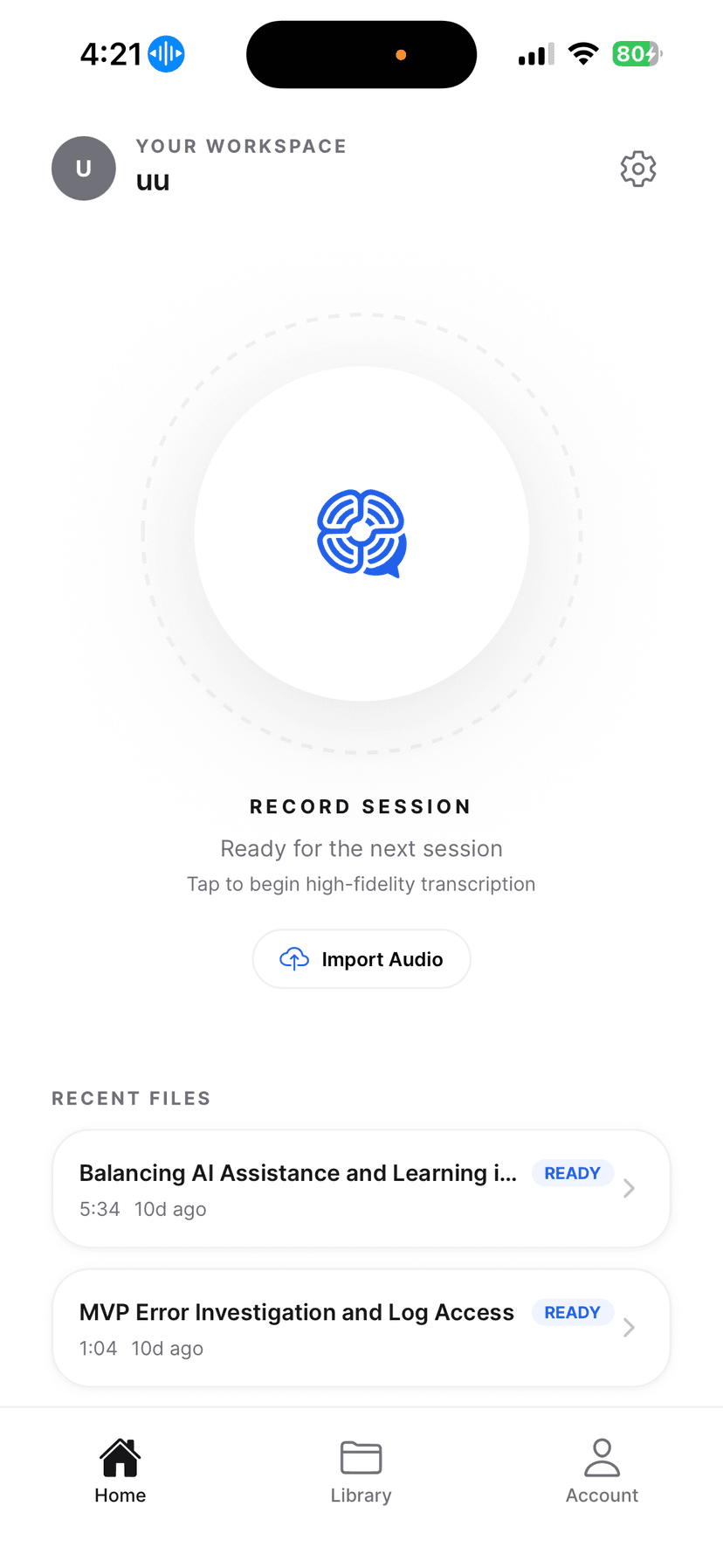Recallix home screen showing recording interface